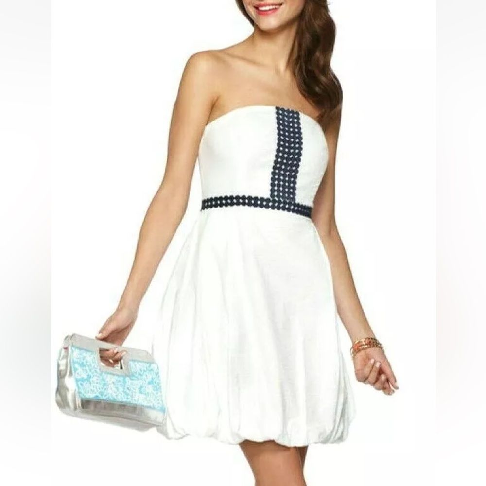 Lilly Pulitzer Strapless Regency Bubble Hem Dress White Sz 0